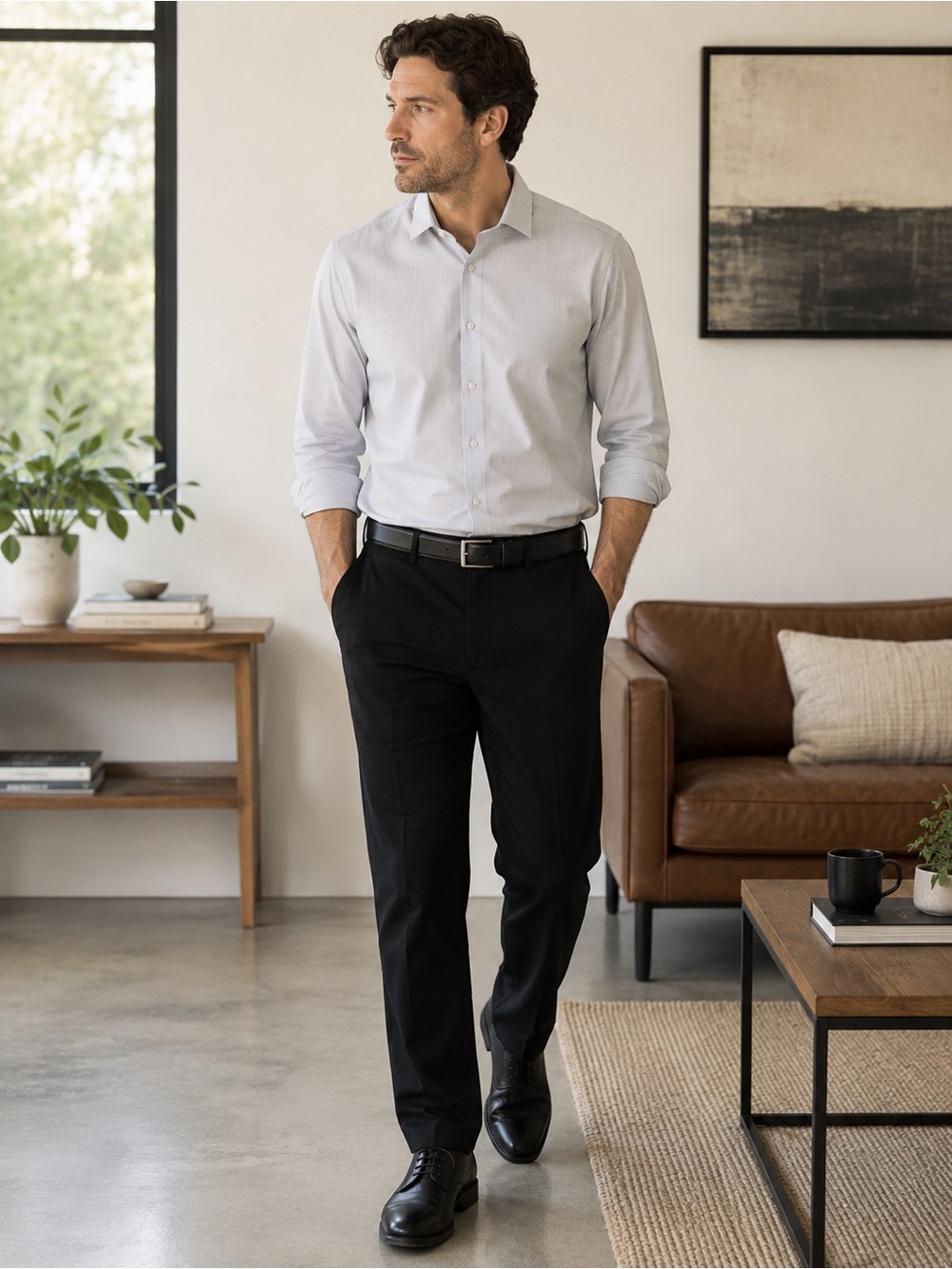 Plaid & Plain Slim Fit Dress Pants Black 38x28 Stretch Flat Front NWT